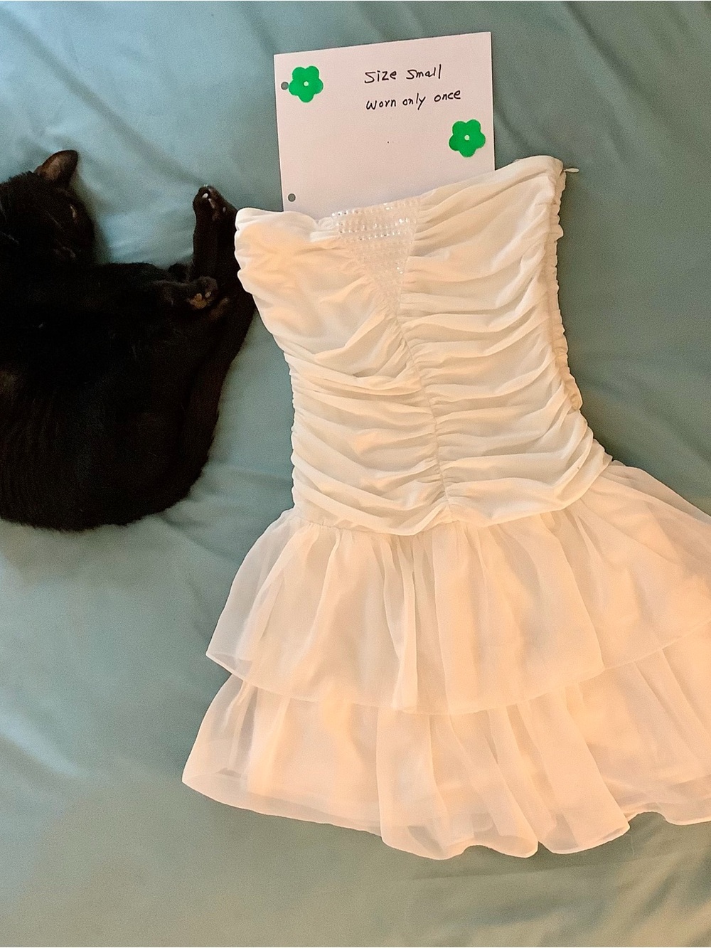 Deb White Strapless Ruffled Mini Dress